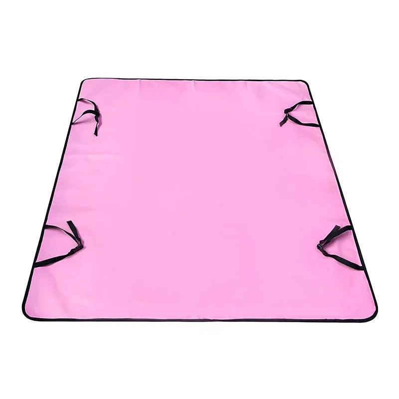 Cloth car pet mat for rear seat protection, shown in a dog bone print design on a grey background.