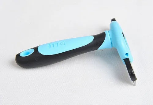 Pet hair removal comb for long straight hair, available in blue or pink, three sizes: S 130x50mm, M 130x66mm, L 130x100mm