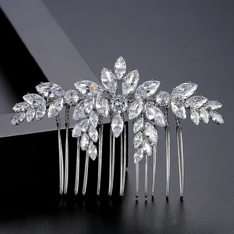 Bridal copper inlaid zircon hair accessory in flower shape with electroplated finish