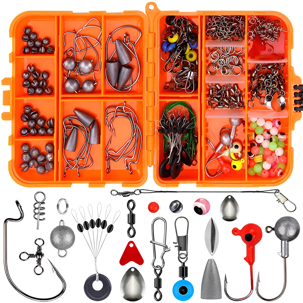 257-piece fishing lure accessories set in ABS plastic storage box for Texas, sea, and rock fishing
