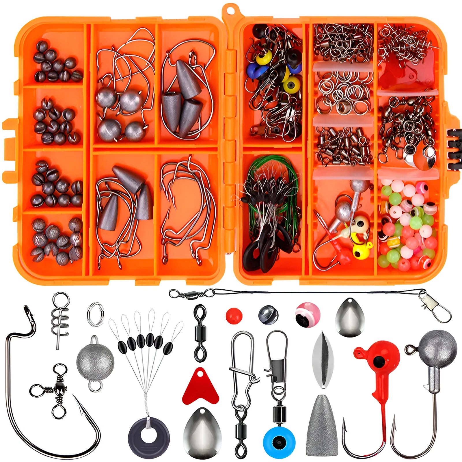 257-piece fishing lure accessories set in ABS plastic storage box for Texas, sea, and rock fishing