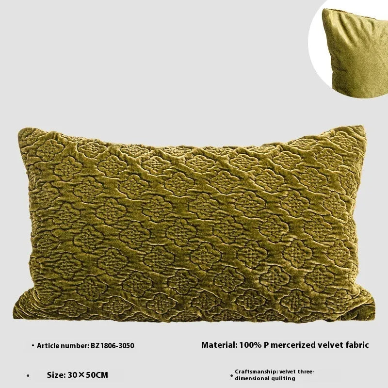 Brown gold antique Chinese style quilted cushion pillow on a sofa