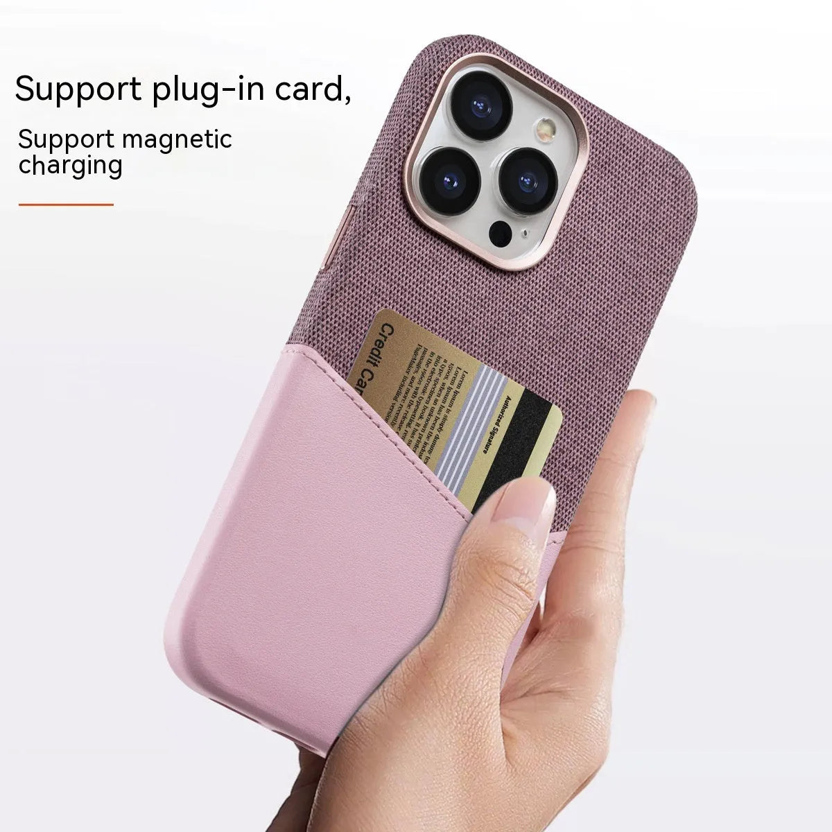 White magnetic leather phone case with card slot and double stitching for iPhone 12-15 series