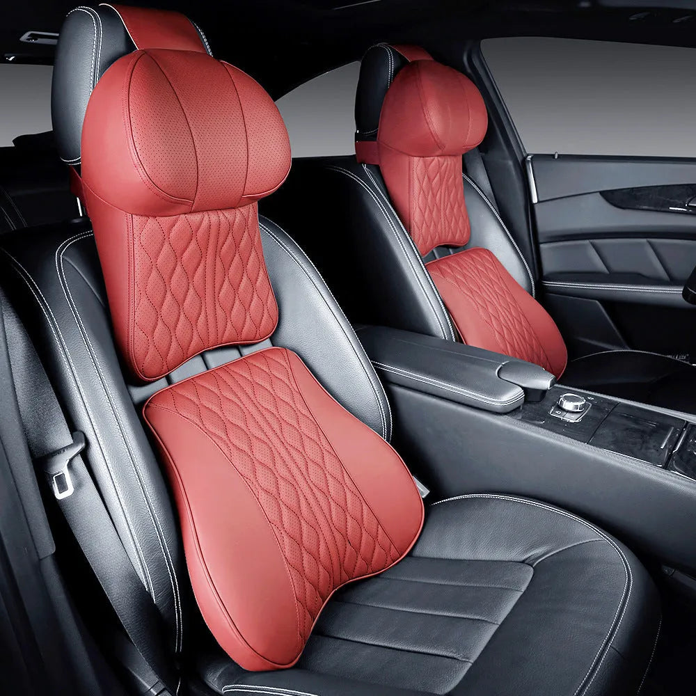 Car neck pillow and lumbar support set in wavy pattern polyester with five colour options