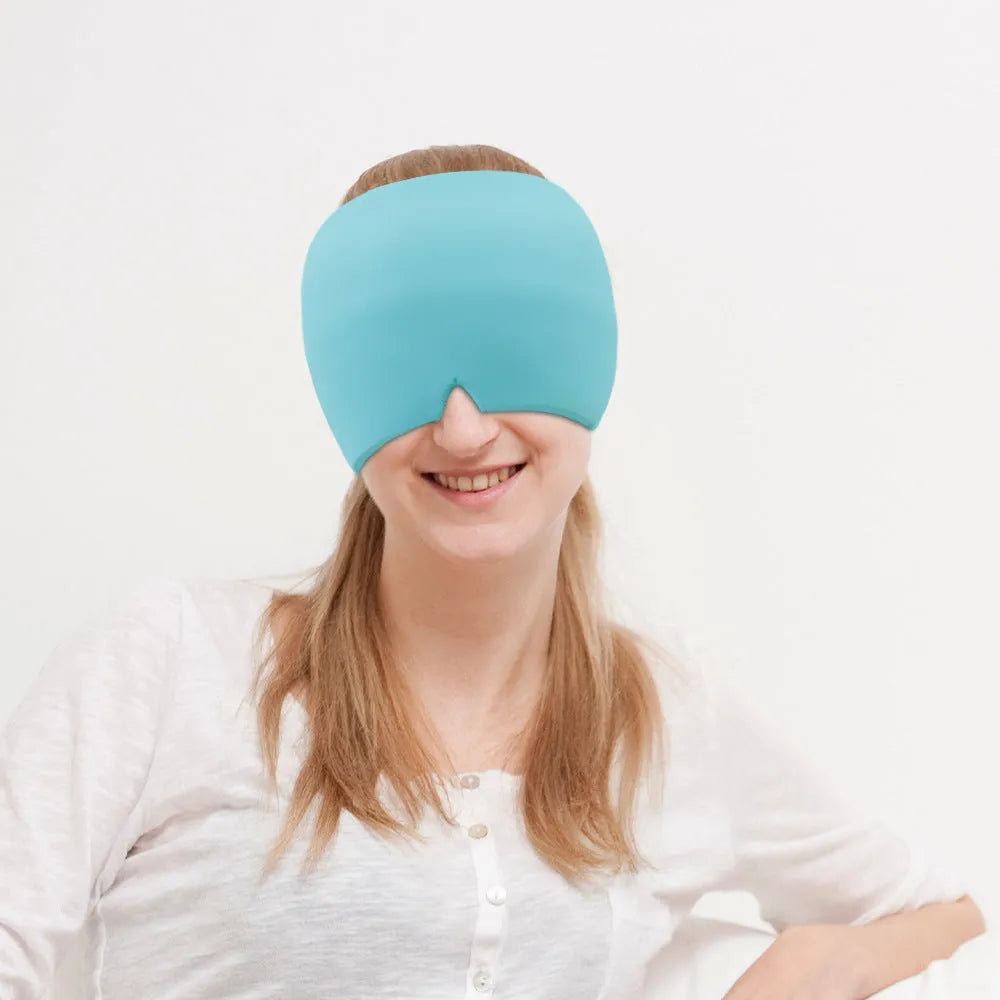 Black elastic gel cold compress eye mask for headache relief with measurements