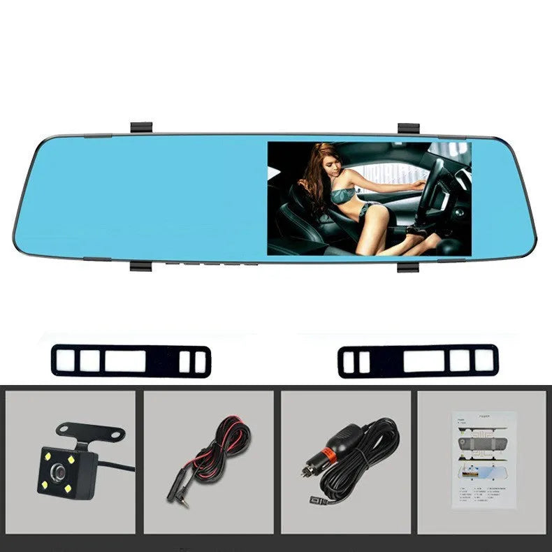 HD night vision dual lens dash cam with 5-inch screen and 170-degree wide-angle lens for front and rear car recording