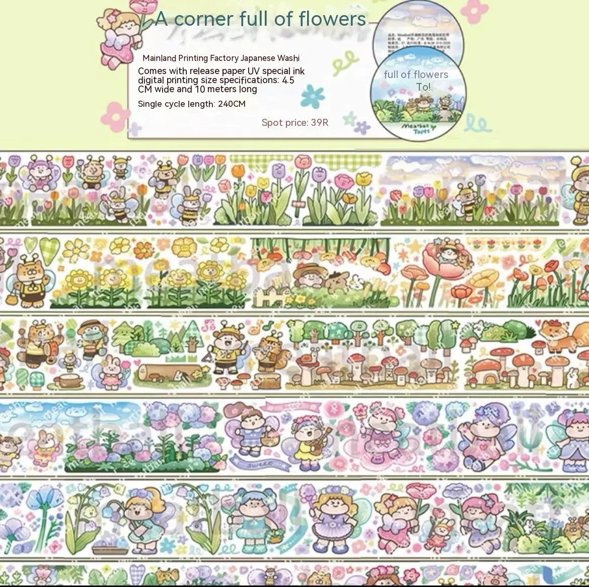 Sheet of cute cartoon character stickers for haemorrhoid tape packaging, printed on Japanese paper.