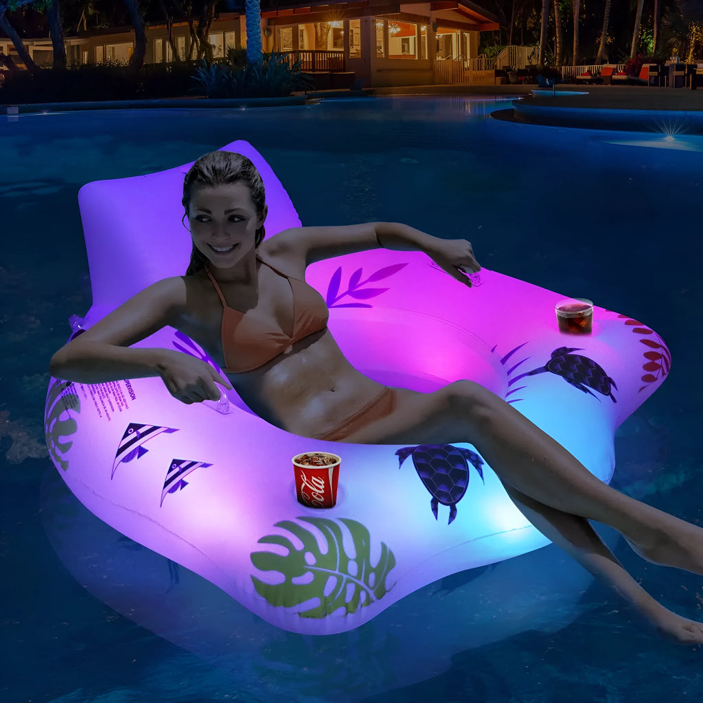 White luminous U-shaped inflatable pool float recliner on 120x120cm scale