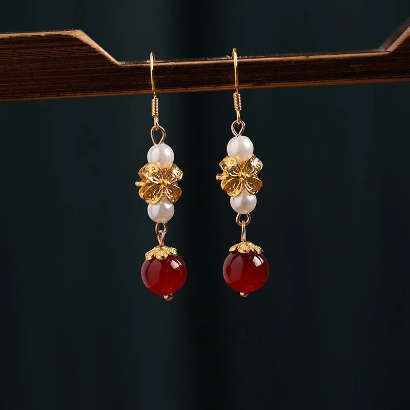 Vintage court style alloy earrings with geometric shape and electroplated finish for Han Cheongsam costume wear