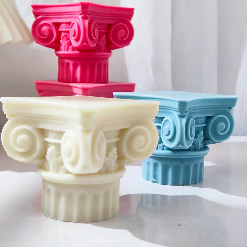 Roman Pillar irregular column silicone mould for candles and crafts on white background.