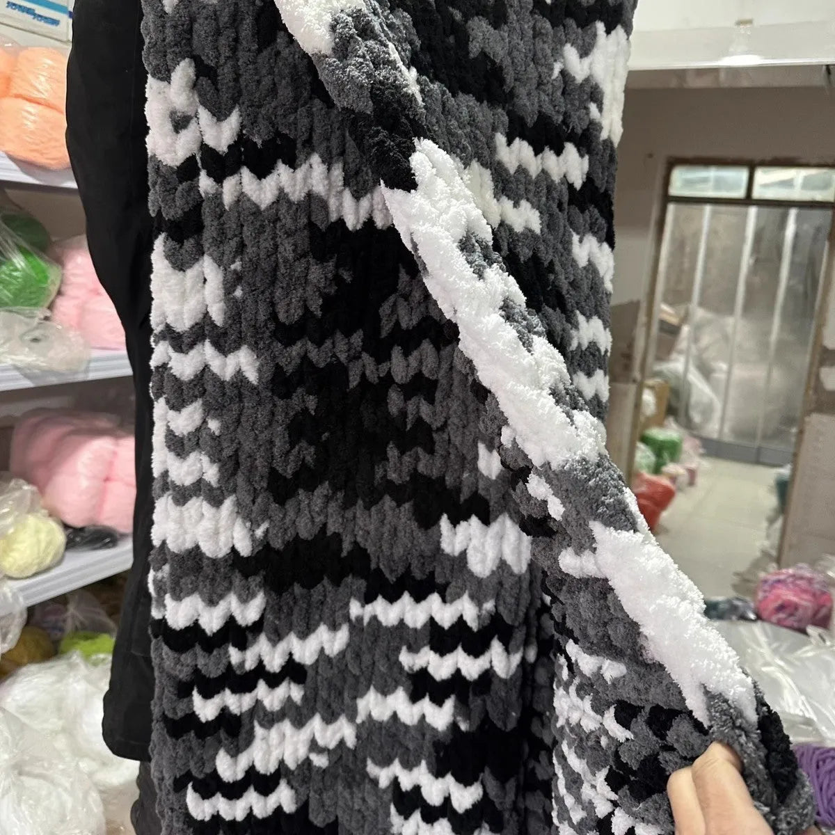 Chenille knitted braided gravity blanket in modern simplicity style showing textured surface