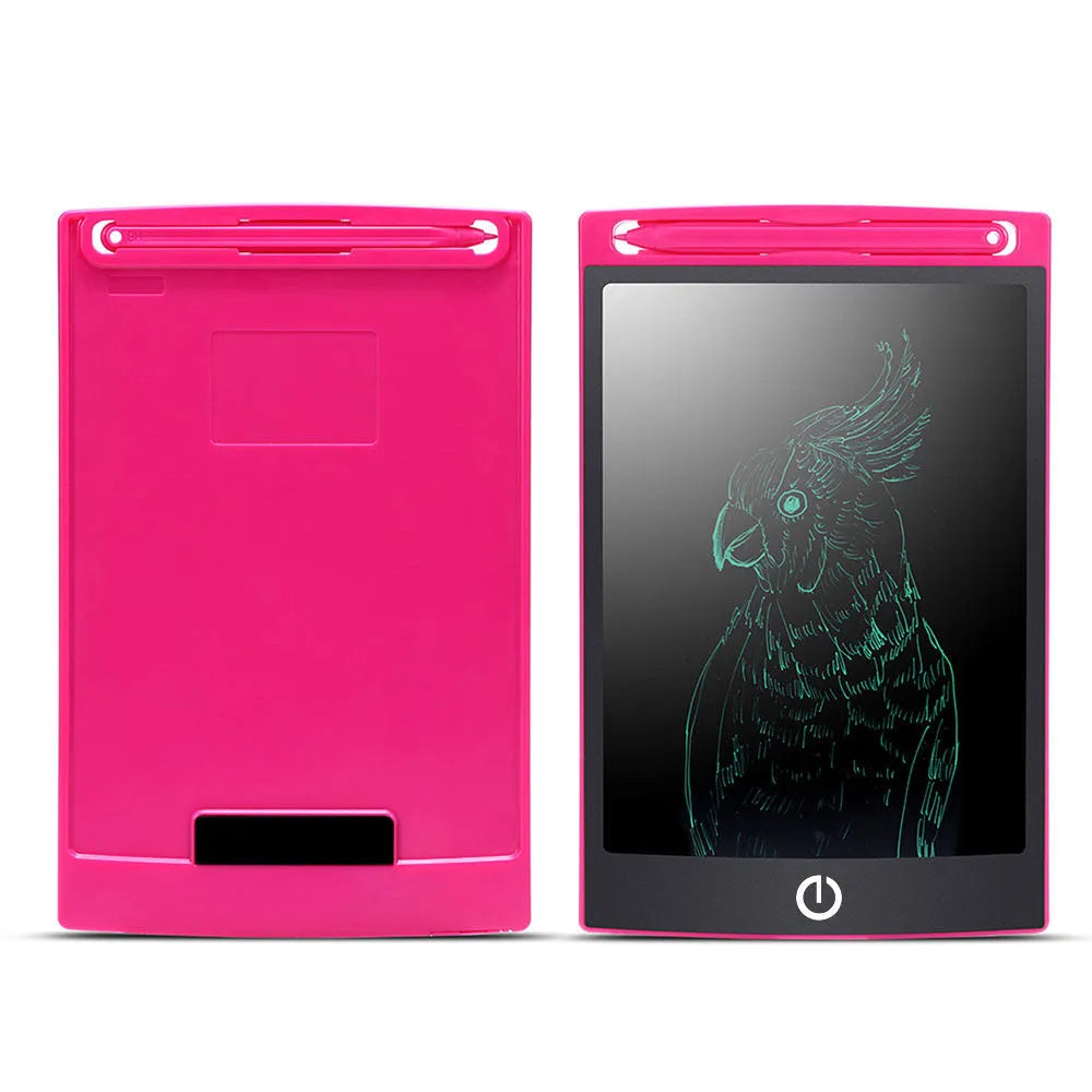 Black LCD writing tablet with ABS frame and blue-green display, 8.5 inch screen, side view showing slim profile