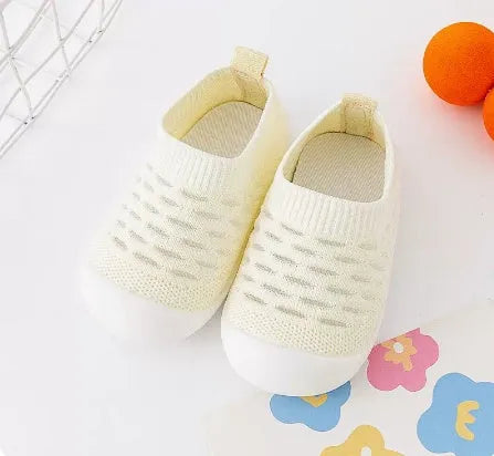 Baby soft sole non-slip walking shoes with breathable cotton upper and natural rubber sole in multiple colours
