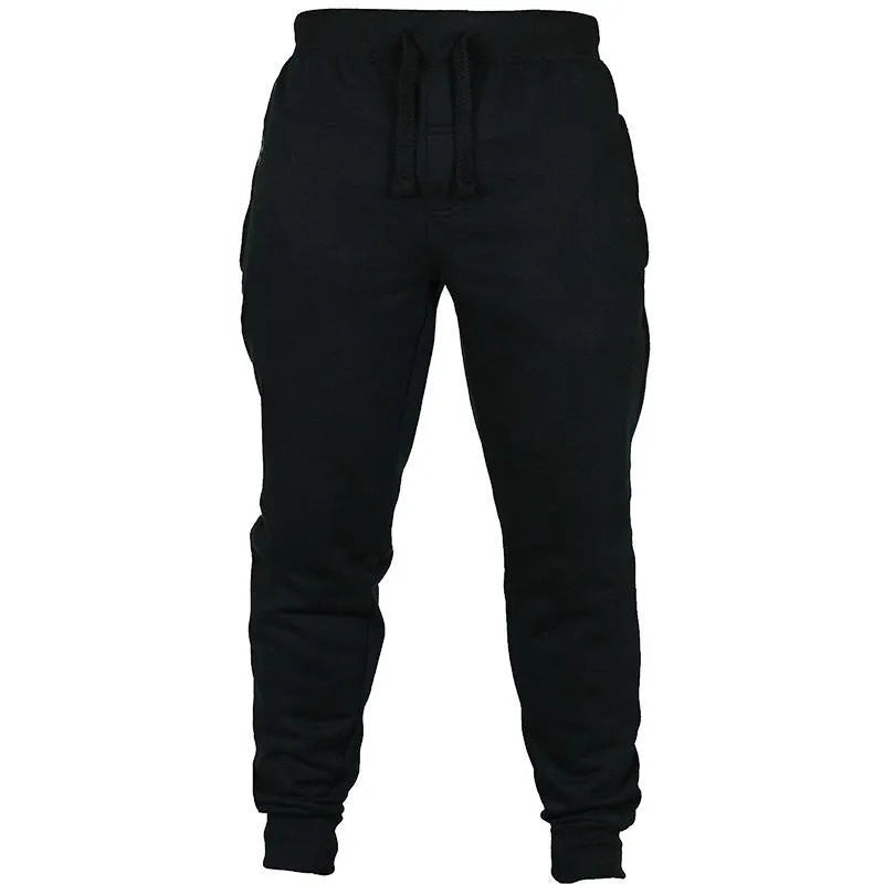 Men's drawstring fleece casual pants in solid colour with mid waist and pencil pant style
