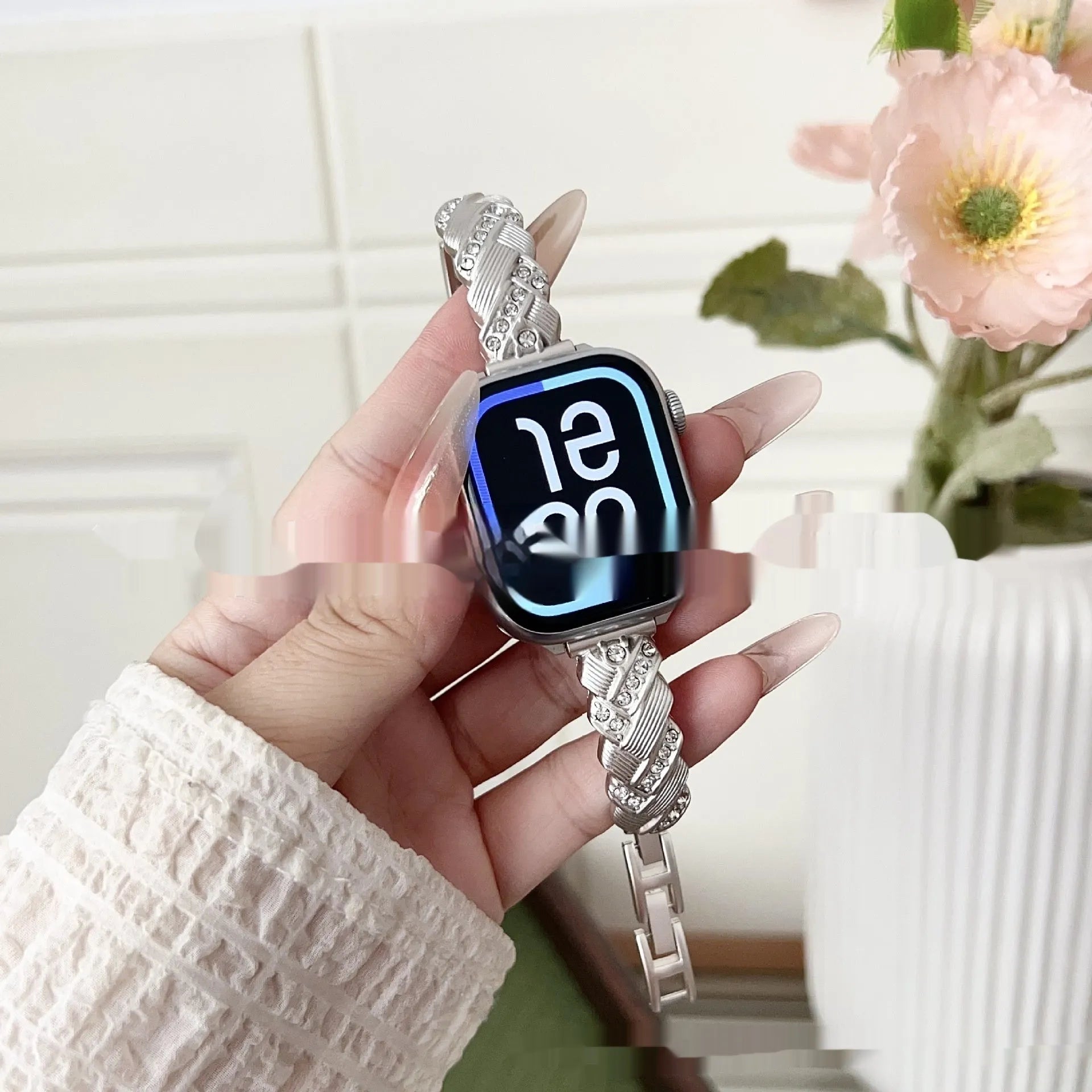 Zinc alloy twist diamond watchband strap in multiple colours for Apple Watch.