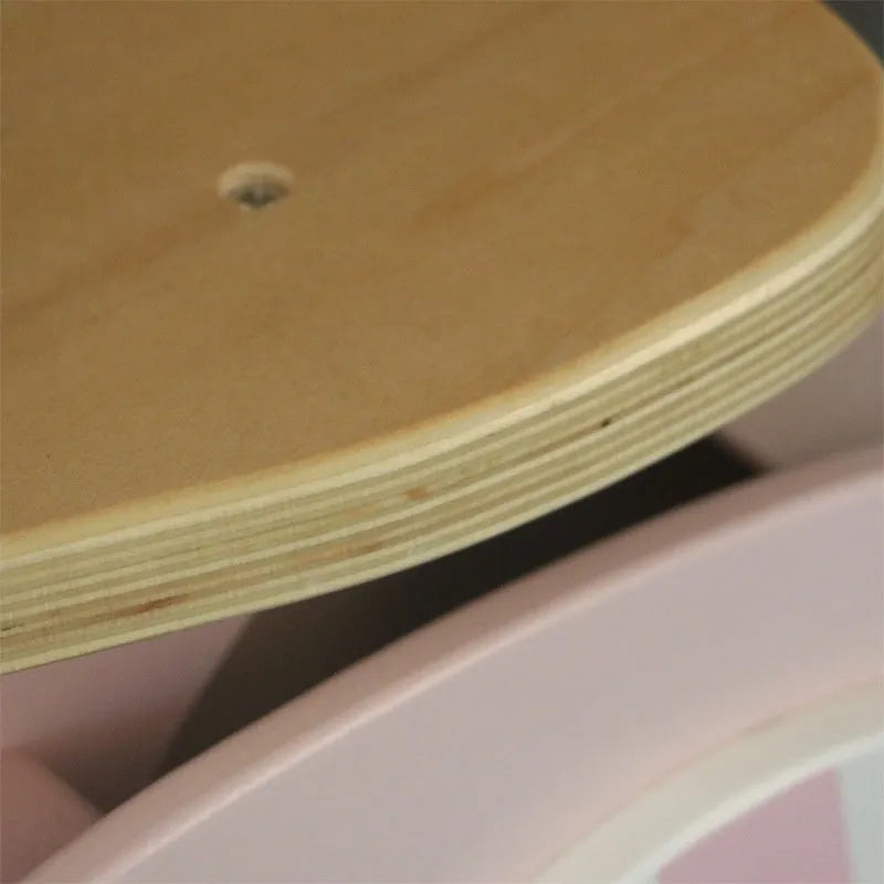 Pink wooden toddler balance scooter with 10-inch wheels for children aged 1 to 6 years.