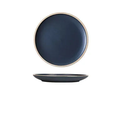 Pure blue matte finish 10-inch ceramic dinner plate on a table.