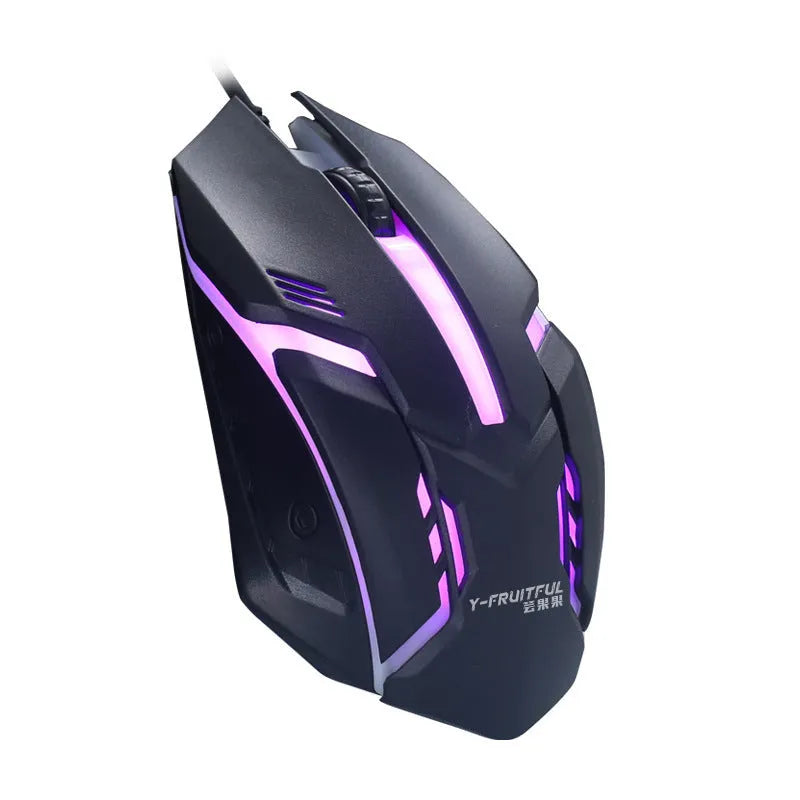 Wired LED computer mouse with glowing effects in black or white, showing 120mm size and USB cable