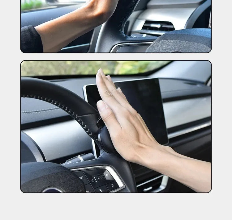 Black silicone steering wheel assist ball with metal bearing for single-handed steering assistance