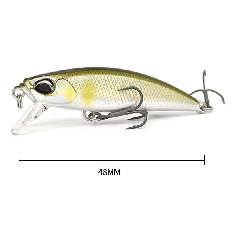 A Japanese submerged mino fishing lure measuring 48mm, shown in one of 14 available colours.