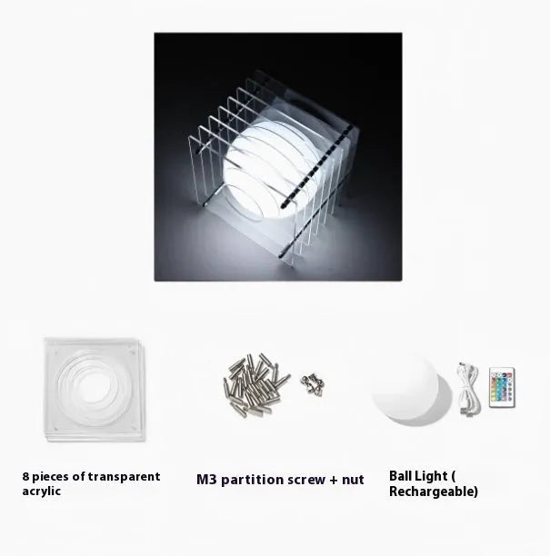 DIY moon light acrylic melaleuca lamp with LED, rechargeable, 16 colour conversion, remote control