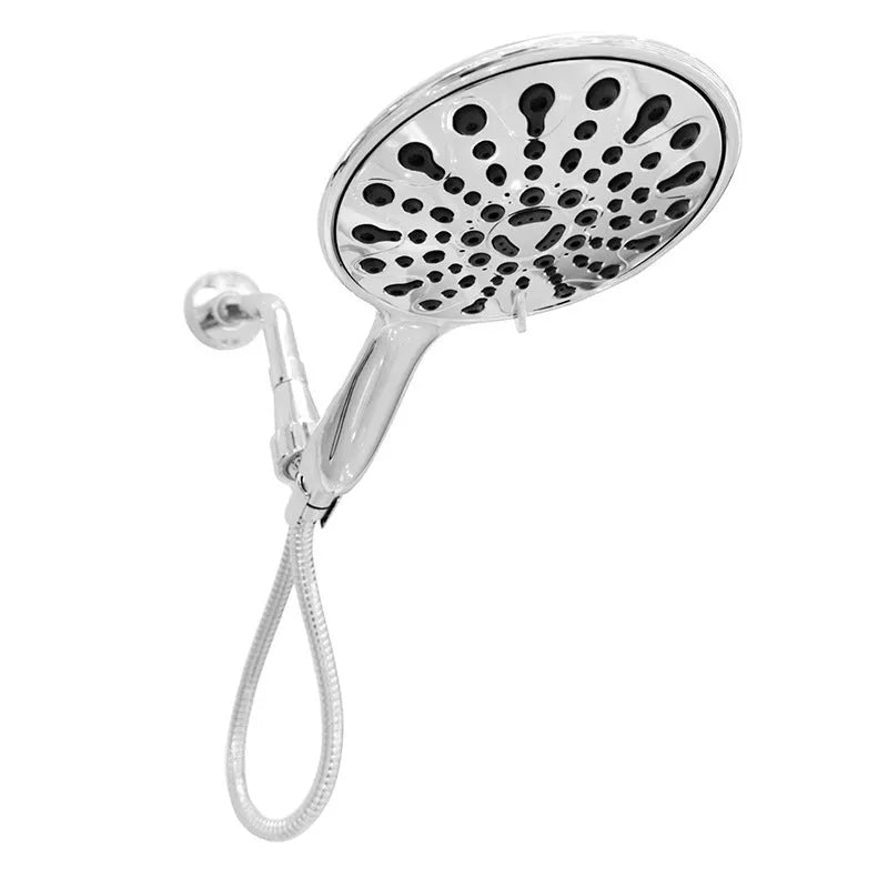 Portable 6-inch handheld shower head with electroplated finish and six-function selector
