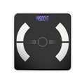 Smart Bluetooth rechargeable body fat scale in white, black or pink colours showing weight, fat, calorie and moisture measurement