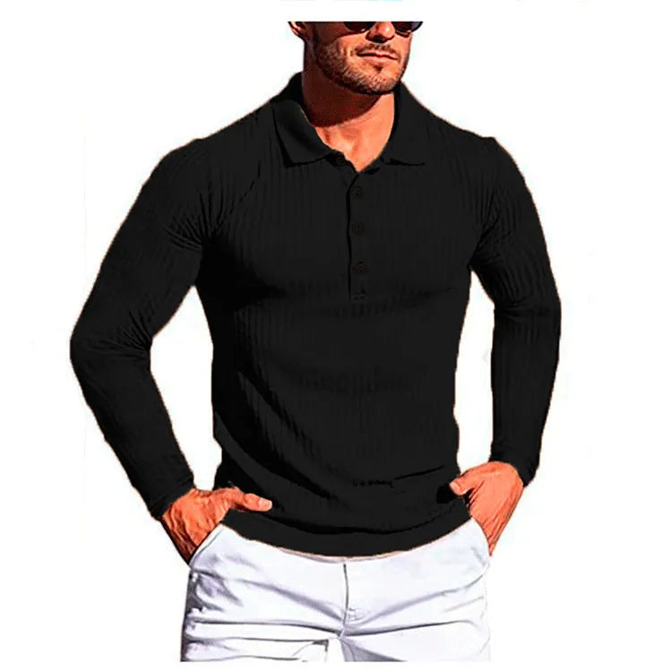 Man wearing a striped short-sleeve t-shirt in army green, showcasing the loose casual fit.