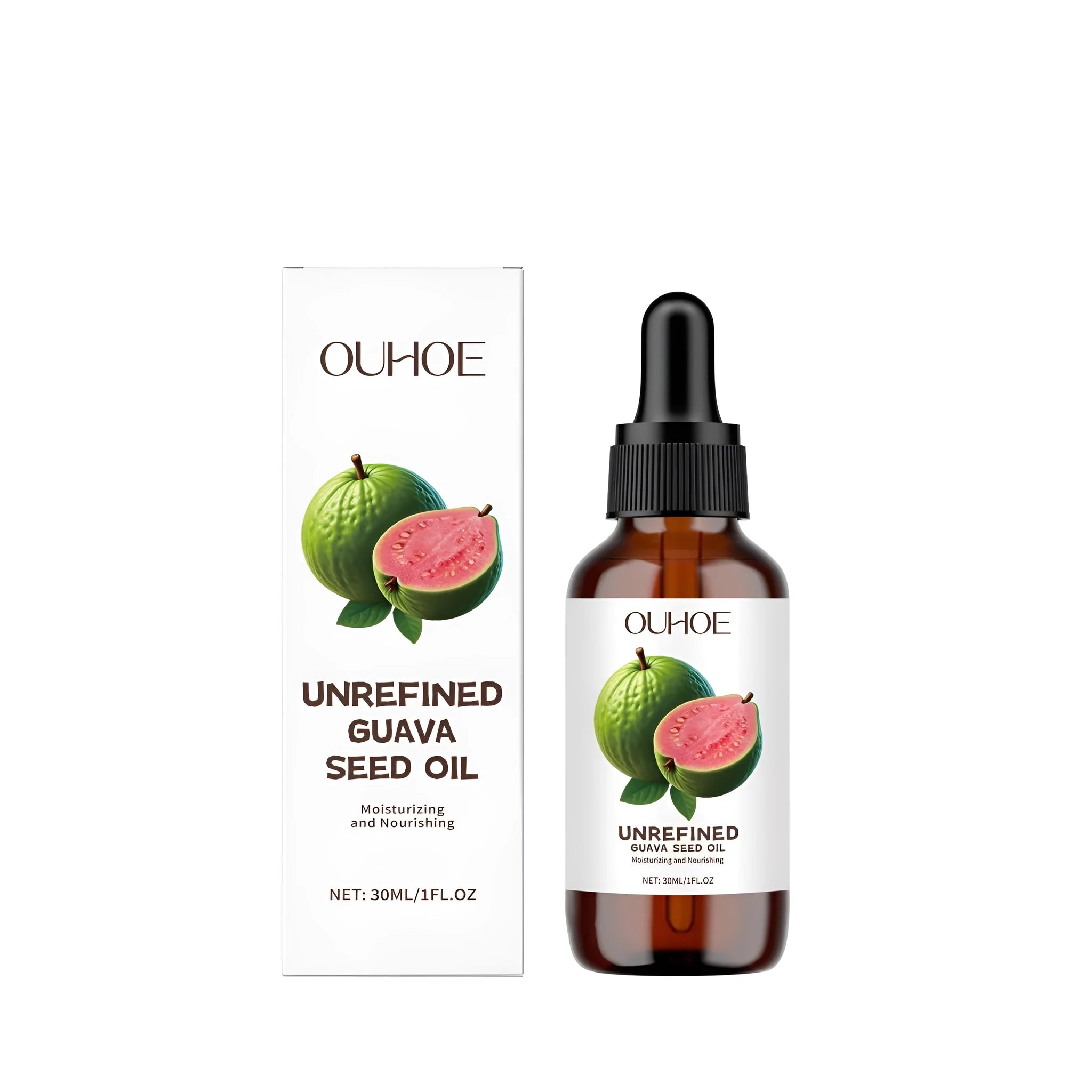 30ml glass bottle of guava seed oil with glycerin and natural extracts.