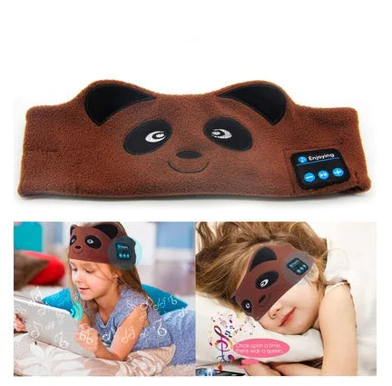 Black Bluetooth sleep mask with integrated wireless headphones for music listening and blackout.