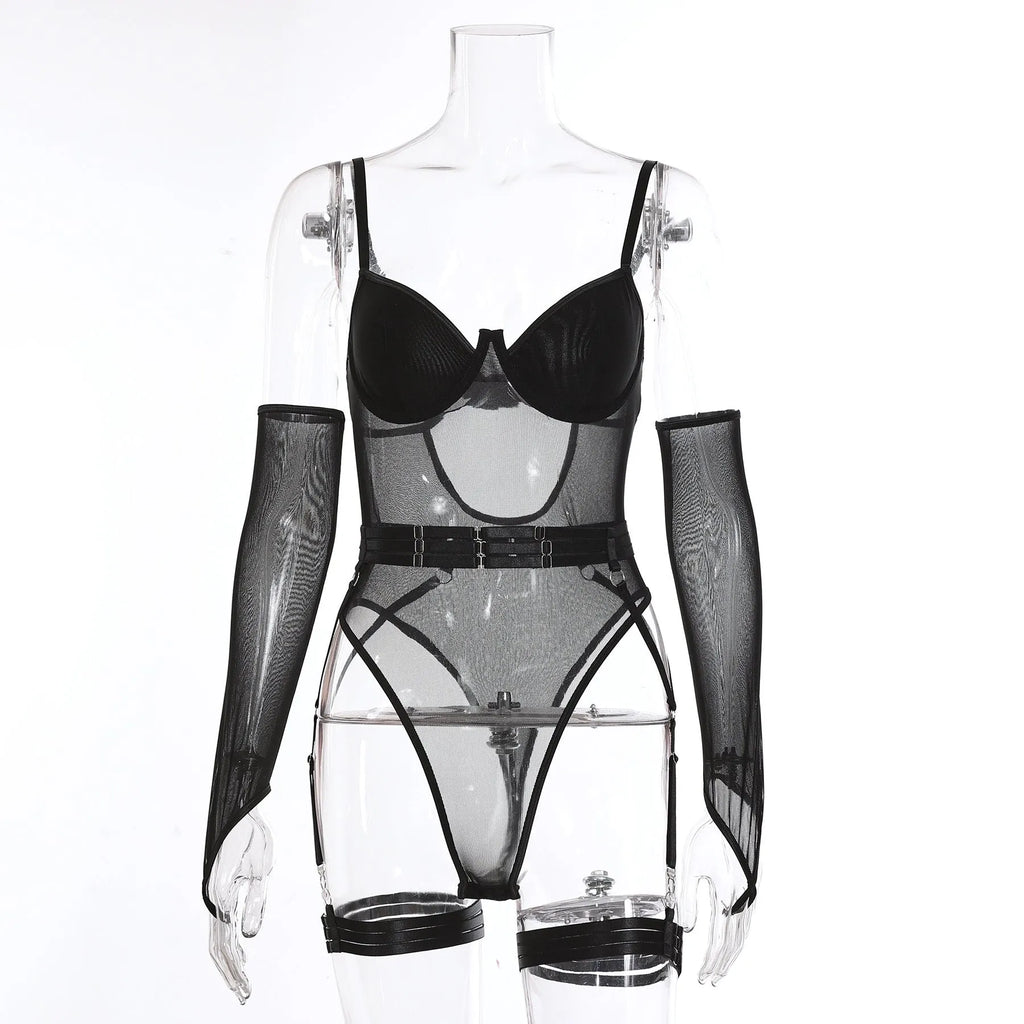 See-through mesh jumpsuit for women in multiple colours with polyester construction