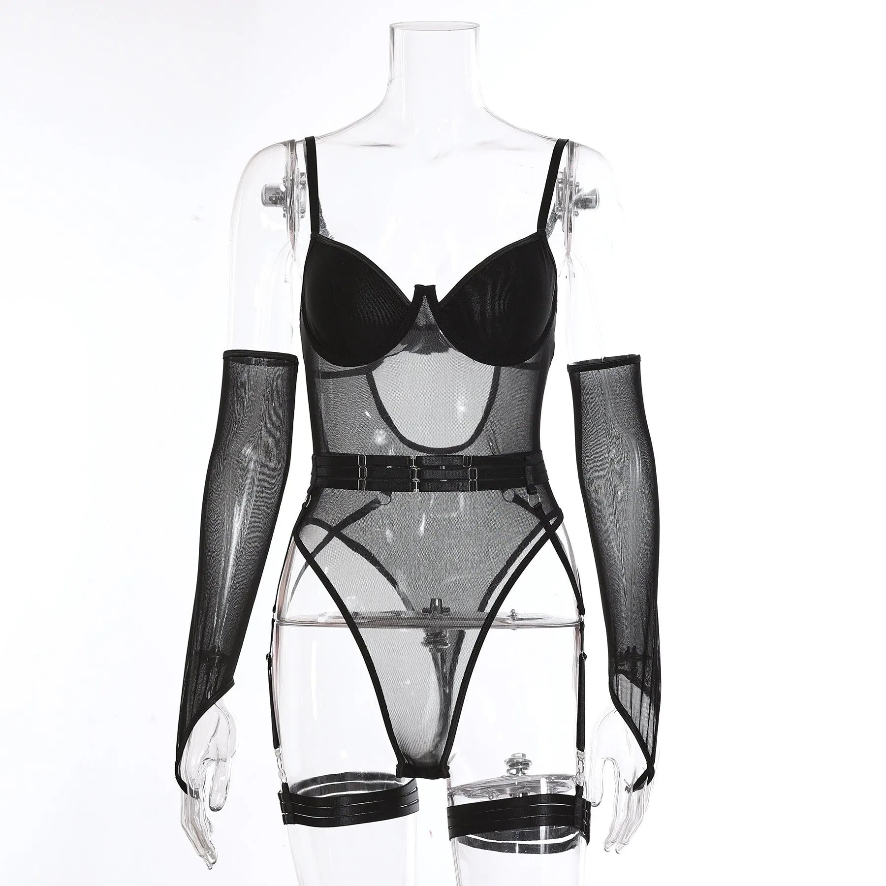 See-through mesh jumpsuit for women in multiple colours with polyester construction