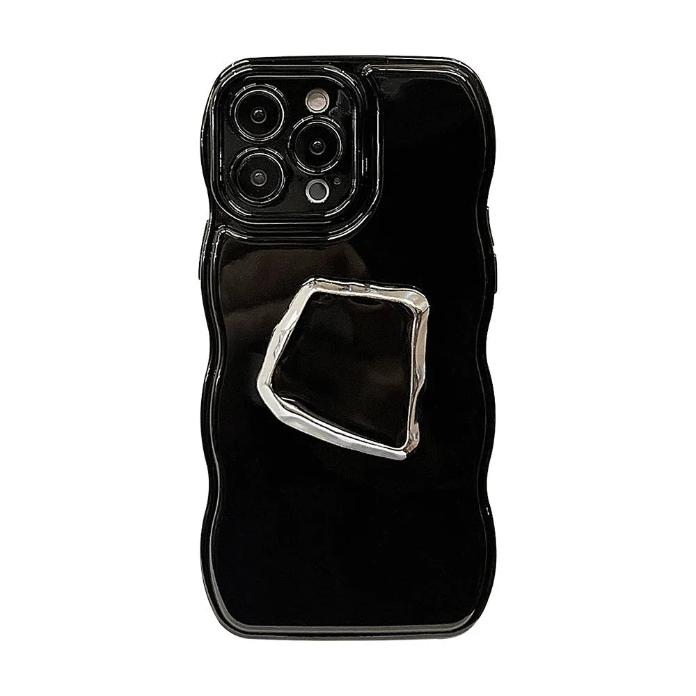Black TPU metallic phone case with geometric dark bracket for Apple 13 Pro