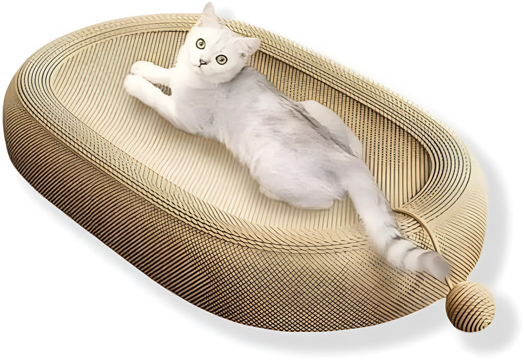 Large rectangular sisal cat scratching board with a flat lounge area on top.