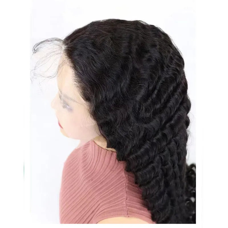 Solid colour human hair lace front wig displayed on a stand