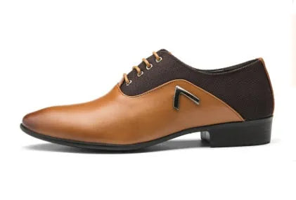 Men's Oxford business casual shoes in black, brown, and yellow with artificial PU leather upper