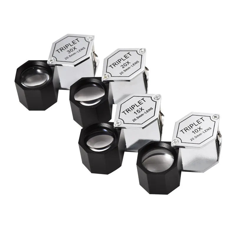 Handheld metal magnifying glass with optical glass lens for jewellery and stamp inspection
