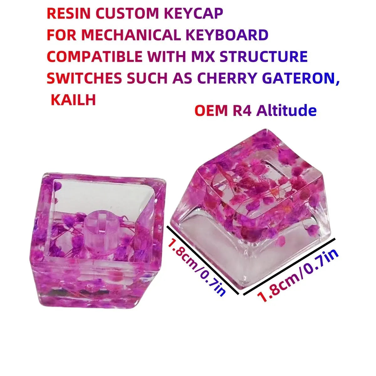 Transparent resin keycap with starry sky pattern for mechanical keyboards in green colour