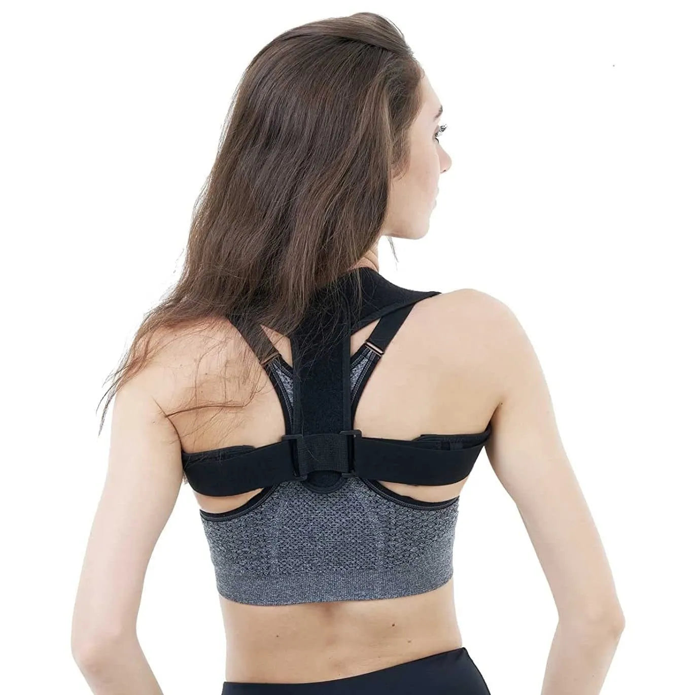 Black adjustable posture correction strap for back support