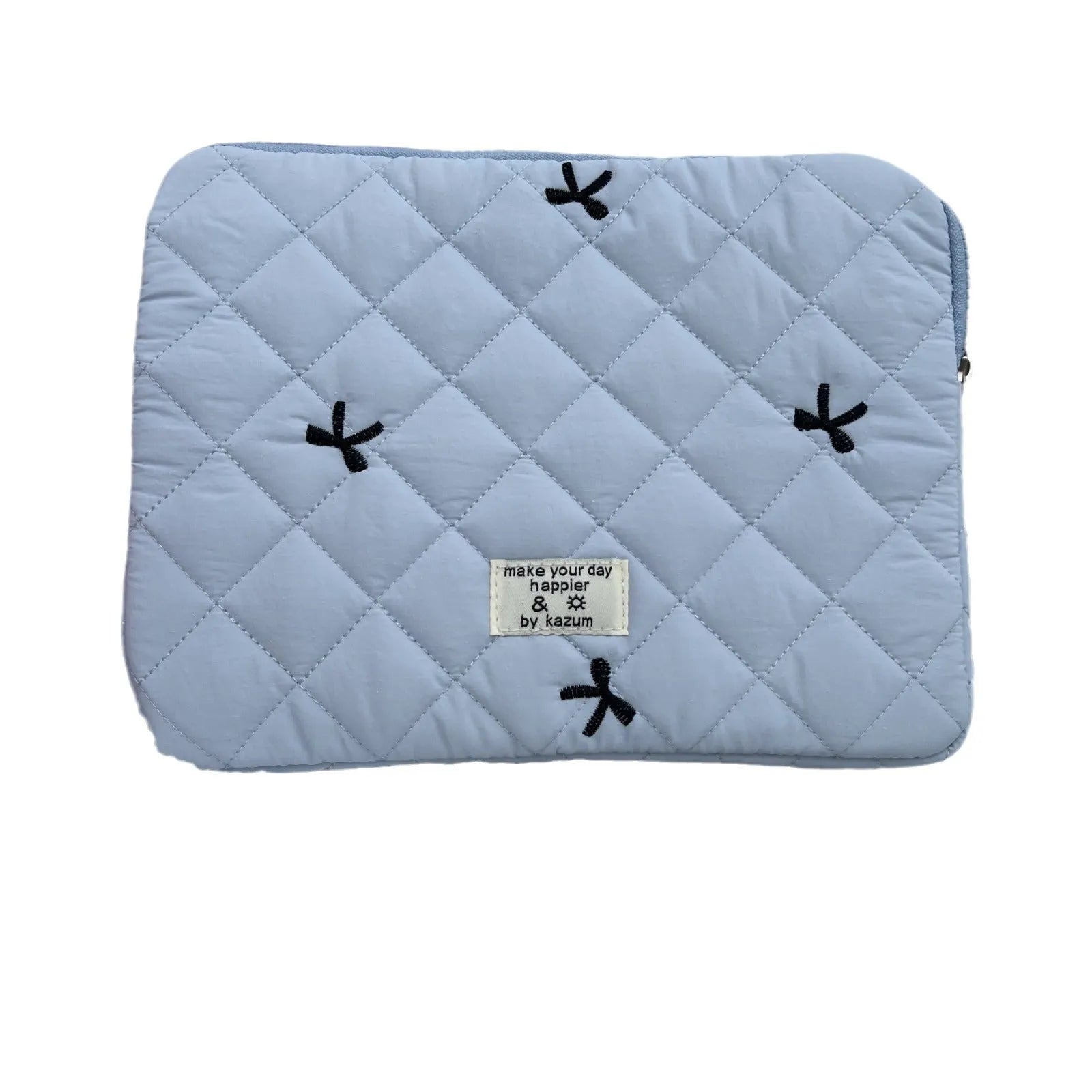 Nylon laptop storage bag with embroidered rhombus bow in light pink colour