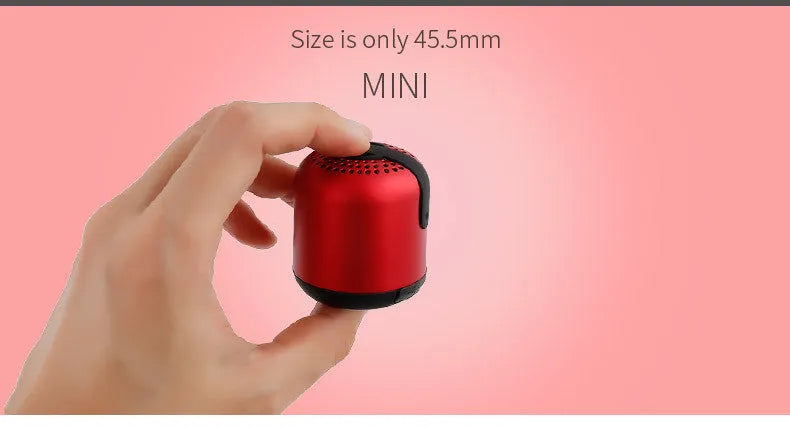 Hieha small cylindrical metal Bluetooth speaker in black, gold, pink, red or silver colour.