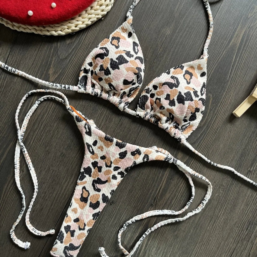 Women's printed bikini swimsuit with briefs style on a mannequin