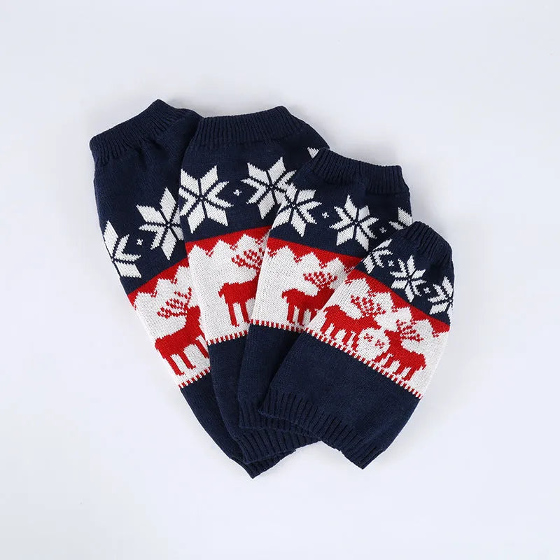 Navy blue knitted Christmas sweater for dogs on mannequin showing European style design