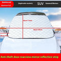 Large SUV winter windscreen cover with aluminum foil construction and magnetic attachments