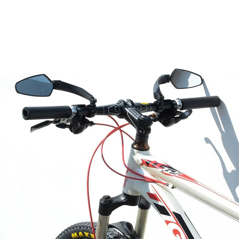 Black rotatable mountain bike rearview mirror measuring 210x102.5mm with PMMA acrylic construction