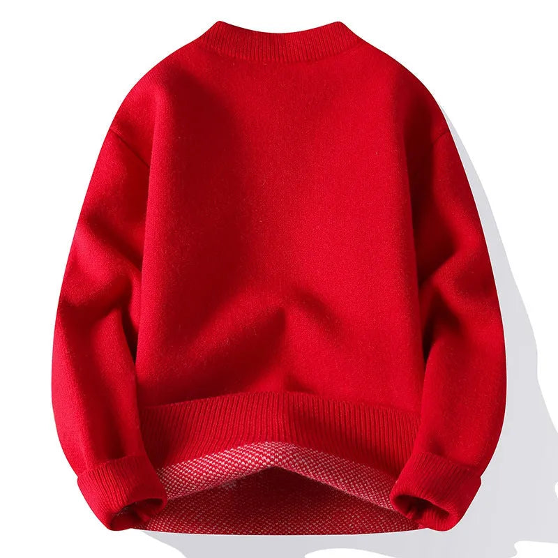 Men's loose fit knitted pullover jumper in rabbit fur polyester fabric with ribbed hem