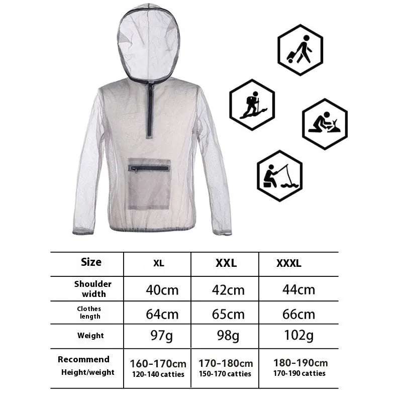 Smoky grey mesh insect-proof outdoor jacket for men and women.