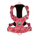 Pure cotton dog harness chest strap with floral pattern in red, blue or green colour options