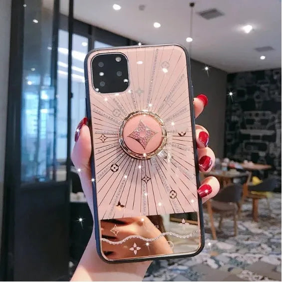 Luxury diamond gold ring stand for iPhone with adhesive backing and crystal decoration