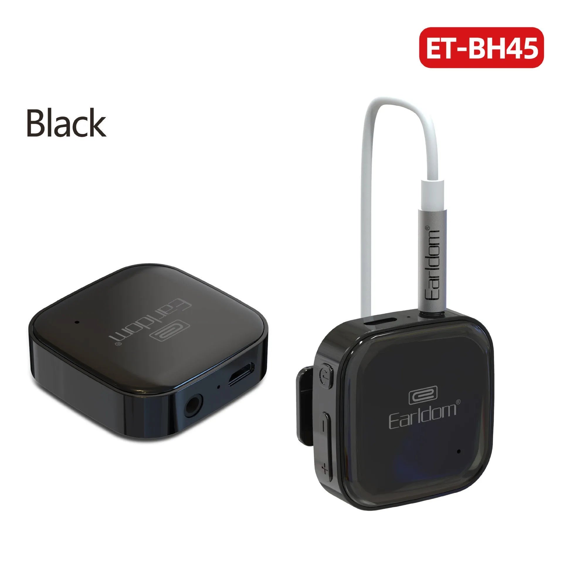 Black Bluetooth audio receiver with lavalier headset for wireless running headphones